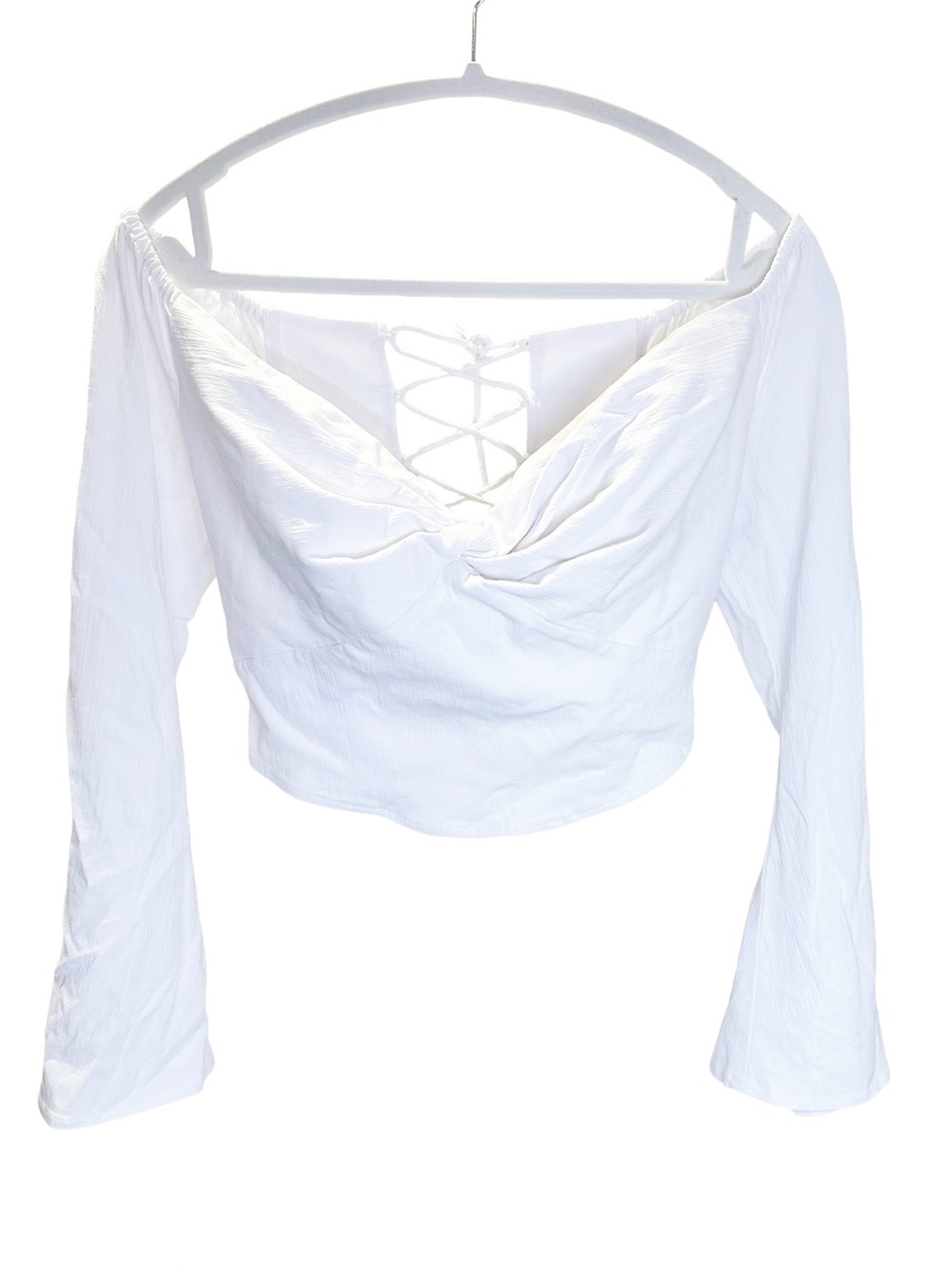 Free People NWT Off The Shoulder Sweetheart Neck Flare Sleeve Top White Sz